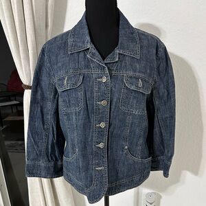 Live a Little Jacket Womens XL  Blue Denim 100% Cotton Button Front Pockets Y2K